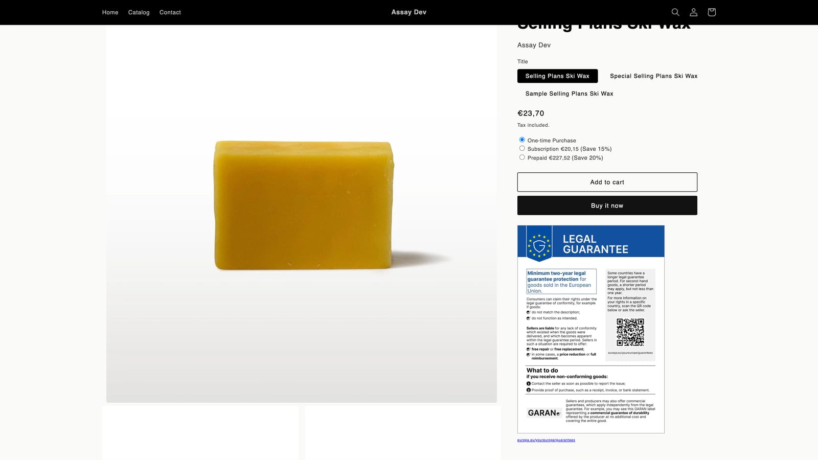 The notice below the Buy it now button on a product page